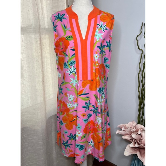Spartina 449 Tunic Dress Sleeveless Tropical Floral Pink Stretch Women's Size XL - Picture 1 of 11